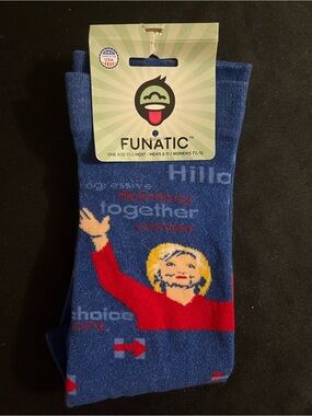 Rare Funatic Unisex Blue Graphic Crew Socks - Hillary Clinton Design